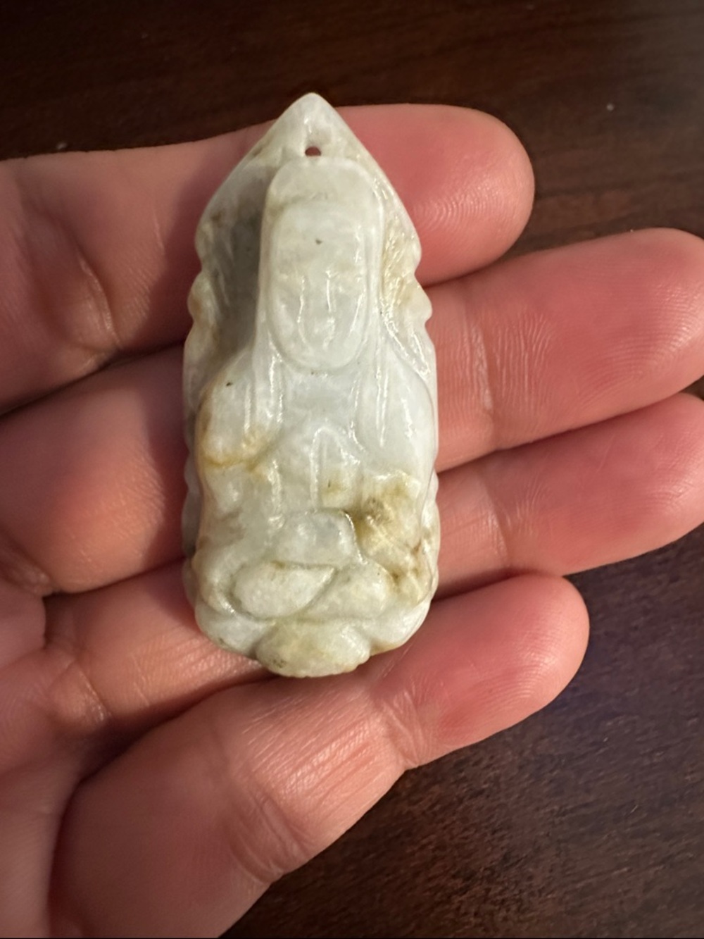 Jade Carved Goddess Pendant Necklace - White and Cream